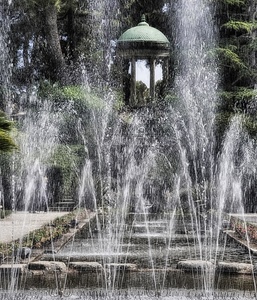 acqua, fontana, cupola, gazebo, spruzzi, getti, verde, zampilli, giardino, alberi, fontane, piante